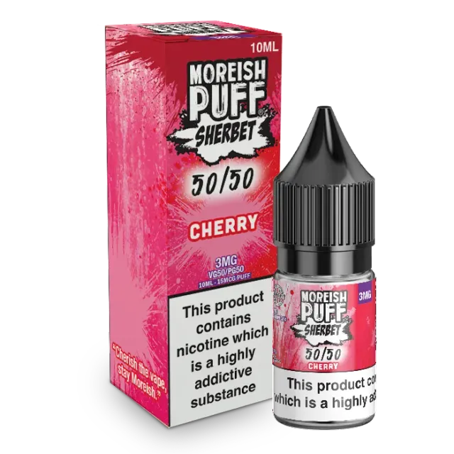 Moreish Puff Sherbet Cherry e-juice 10ml 12mg brusende