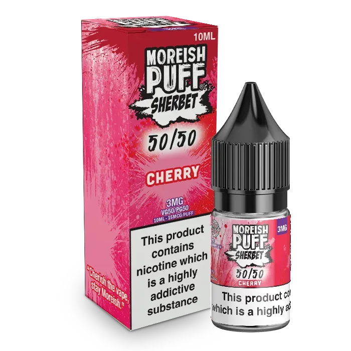 Moreish Puff Sherbet Cherry e-juice 10ml 12mg brusende