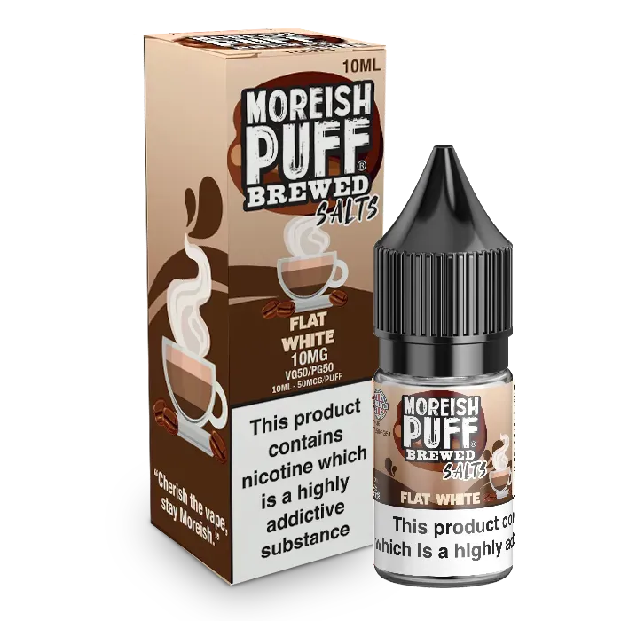 Moreish Puff Brewed Flat White nic salt 10ml kaffe