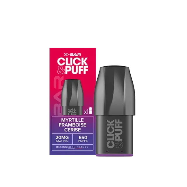 X-Bar Click & Puff bær pod blåbær bringebær kirsebær 2 ml