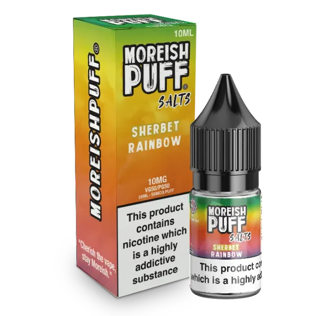 Moreish Puff Rainbow Sherbet nic salt e-væske 10ml 10mg fruktig