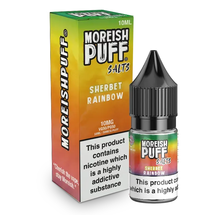 Moreish Puff Rainbow Sherbet nic salt e-væske 10ml 10mg fruktig