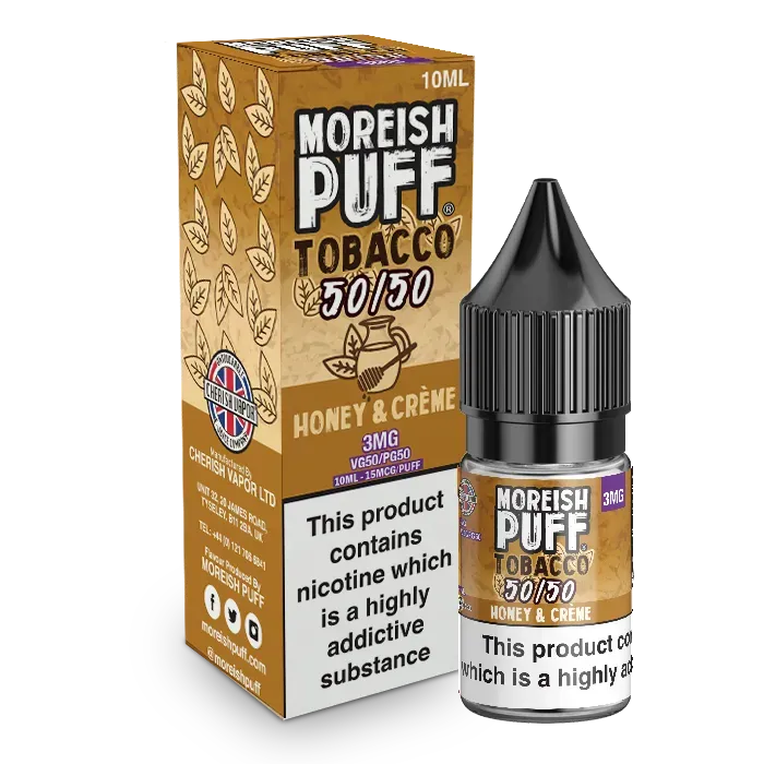 Moreish Puff Honey and Cream Tobacco e-juice 10ml 3mg tobakk