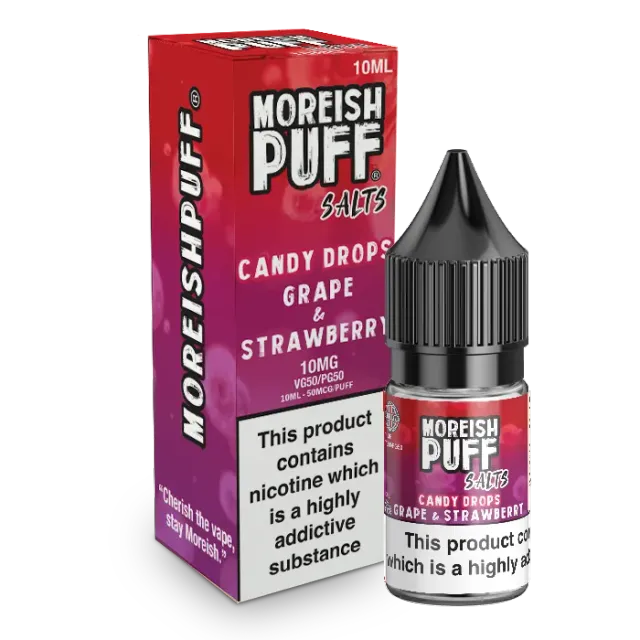 Moreish Puff Candy Drops e-væske 10ml drue-jordbær 10mg