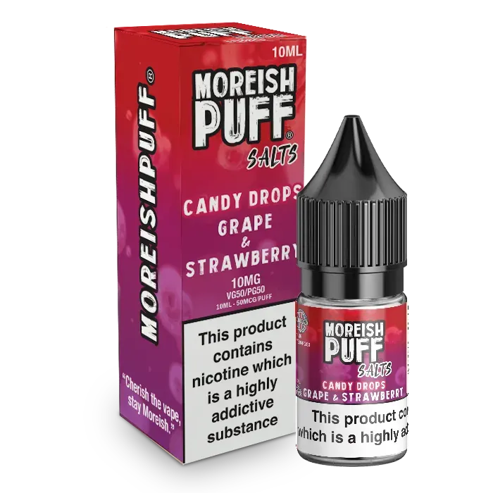 Moreish Puff Candy Drops e-væske 10ml drue-jordbær 10mg