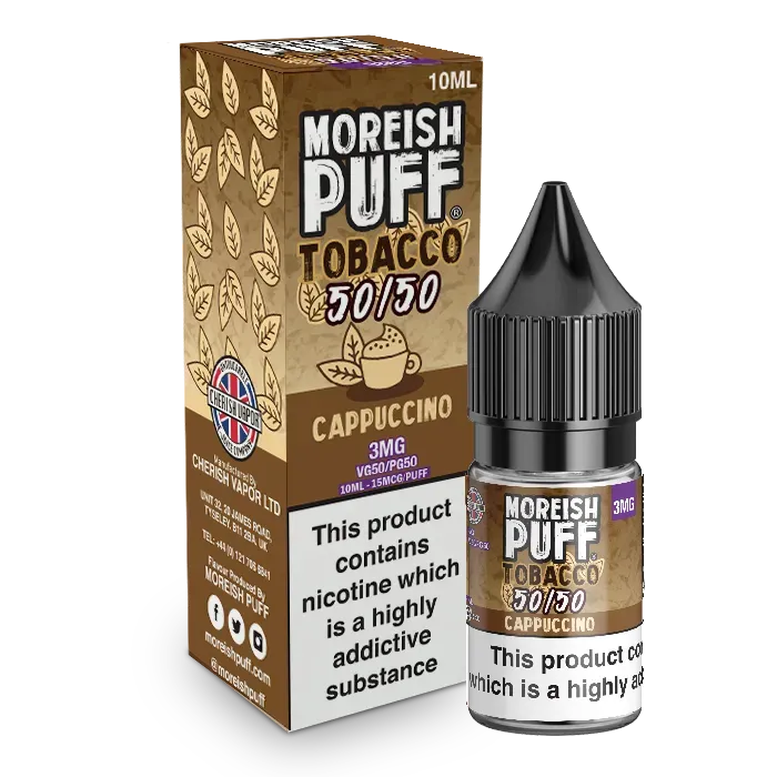 Moreish Puff Cappuccino Tobacco e-væske 10ml 12mg tobakk