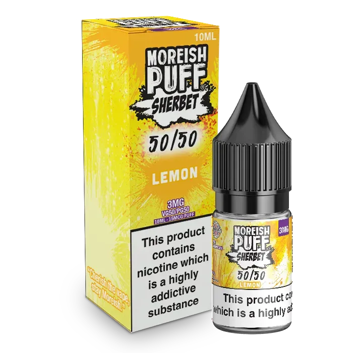 Moreish Puff Sherbet Lemon Sherbet e-væske 10ml 18mg syrlig