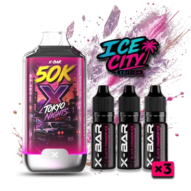 X-Bar Ice City Tokyo Nights vape-kit rosa dragefrukt ice 32 ml