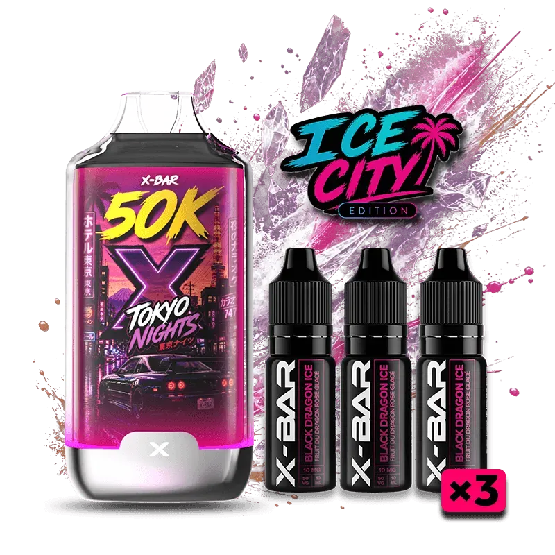 X-Bar Ice City Tokyo Nights vape-kit rosa dragefrukt ice 32 ml