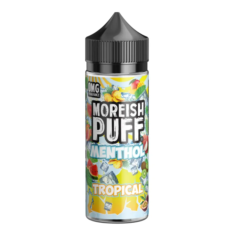 Moreish Puff Tropical Menthol e-væske 100ml tropisk-mentol