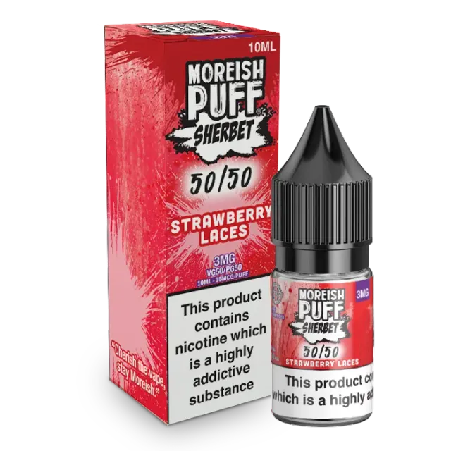Moreish Puff Sherbet Strawberry Laces 10ml 50/50 e-væske godteri