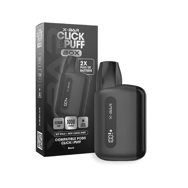 X-Bar Click & Puff Box Soft Black batteri 1000 mAh – skjerm