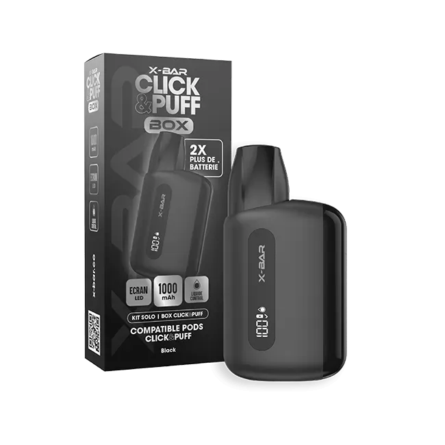 X-Bar Click & Puff Box Soft Black batteri 1000 mAh – skjerm