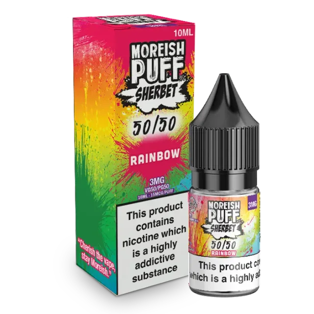 Moreish Puff Rainbow Sherbet e-juice 10ml 3mg syrlig
