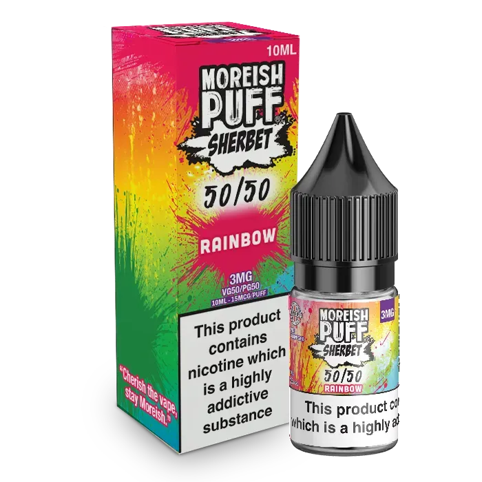 Moreish Puff Rainbow Sherbet e-juice 10ml 3mg syrlig