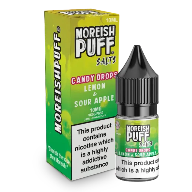 Moreish Puff Lemon Sour Apple Candy Drops nicsalt 10ml 10mg