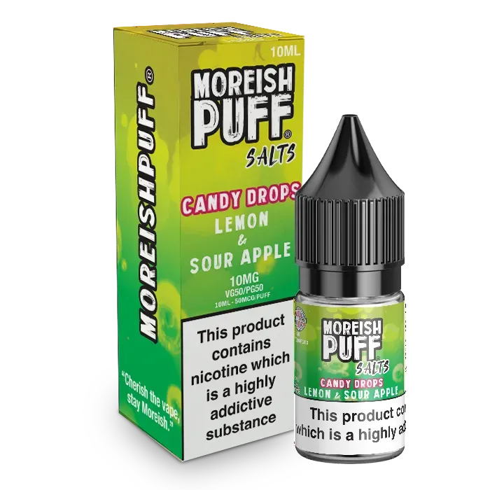 Moreish Puff Lemon Sour Apple Candy Drops nicsalt 10ml 10mg