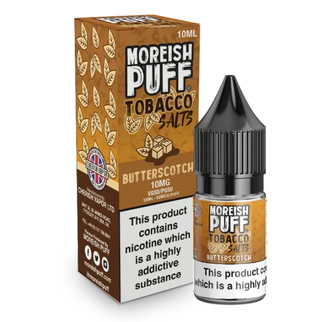 Moreish Puff Butterscotch Tobacco 10ml nicsalt e-væske tobakk