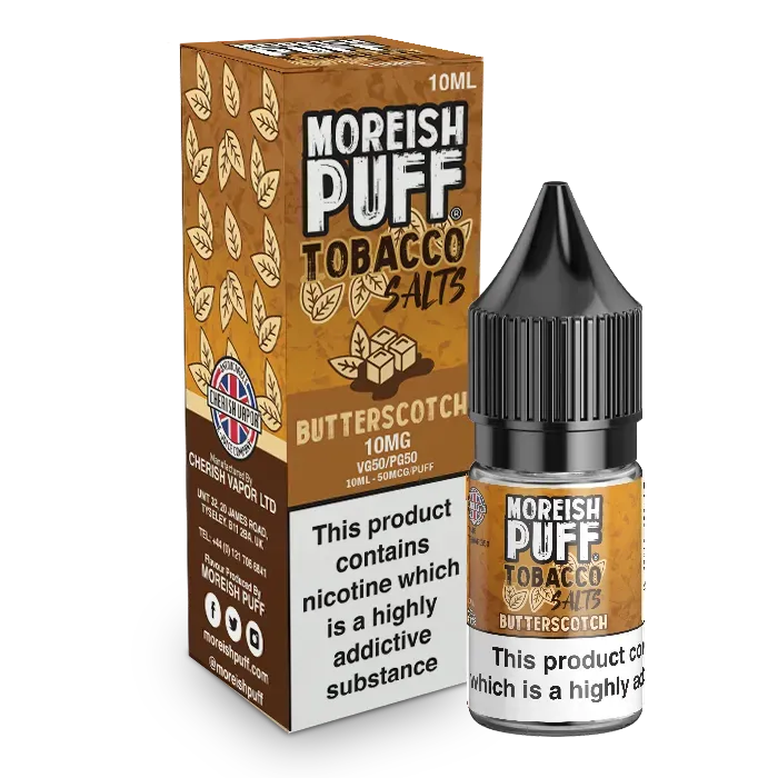 Moreish Puff Butterscotch Tobacco 10ml nicsalt e-væske tobakk