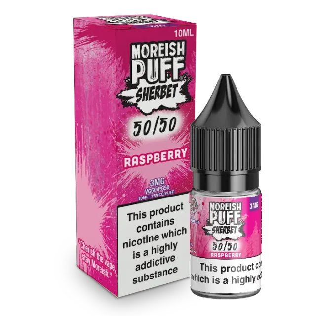 Moreish Puff Sherbet Raspberry e-væske 10ml 12mg bringebær