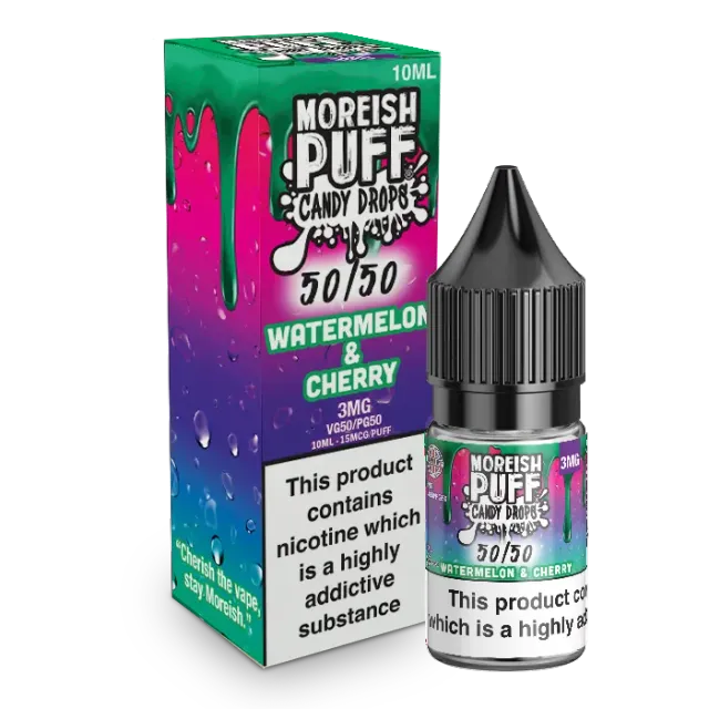 Moreish Puff Candy Drops e-væske 10ml 12mg vannmelon kirsebær