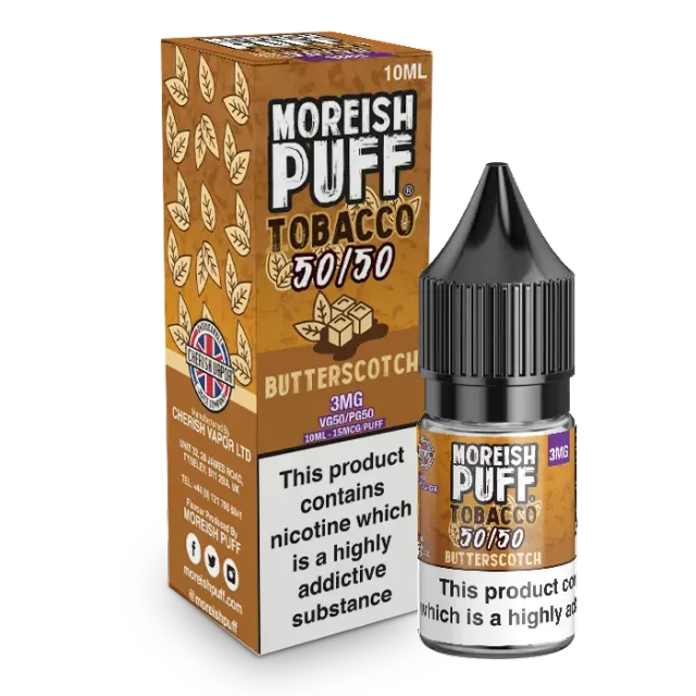Moreish Puff Butterscotch Tobacco e-væske 10ml 12mg tobakk