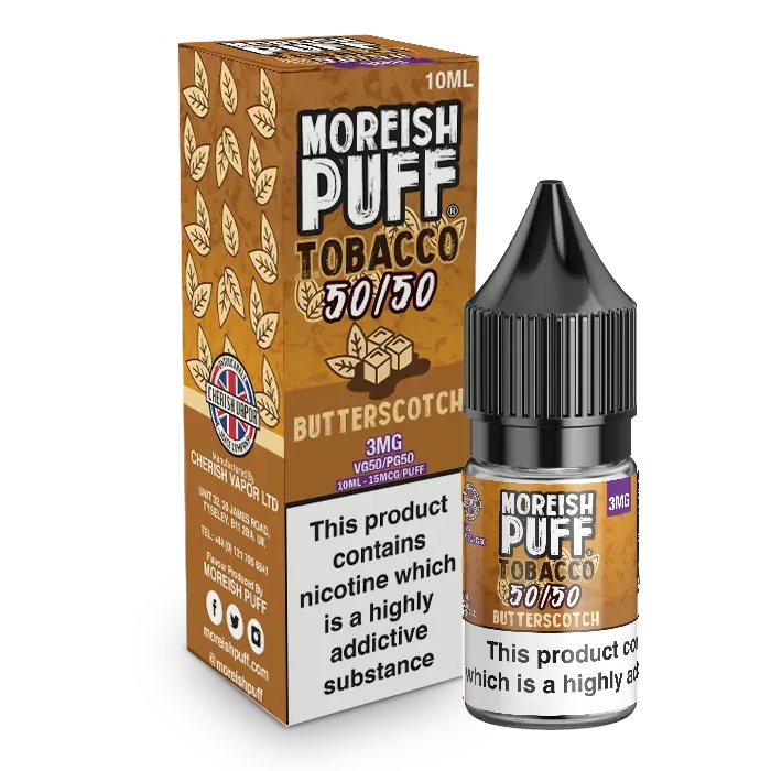 Moreish Puff Butterscotch Tobacco e-væske 10ml 12mg tobakk