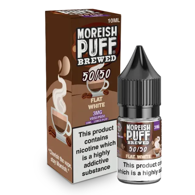 Moreish Puff Brewed Flat White e-væske 10ml 3mg kaffe