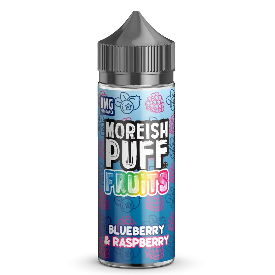 Moreish Puff Fruits shortfill e-juice 100ml blåbær bringebær